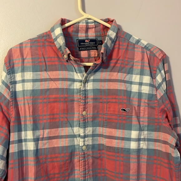 Vineyard Vines Slim Fit Tucker Shirt Plaid Linen Cotton Blend size L - Picture 2 of 16